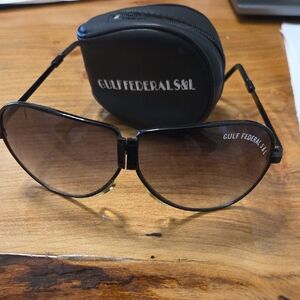 Gulf Federal S&L Black Aviator Sunglasses